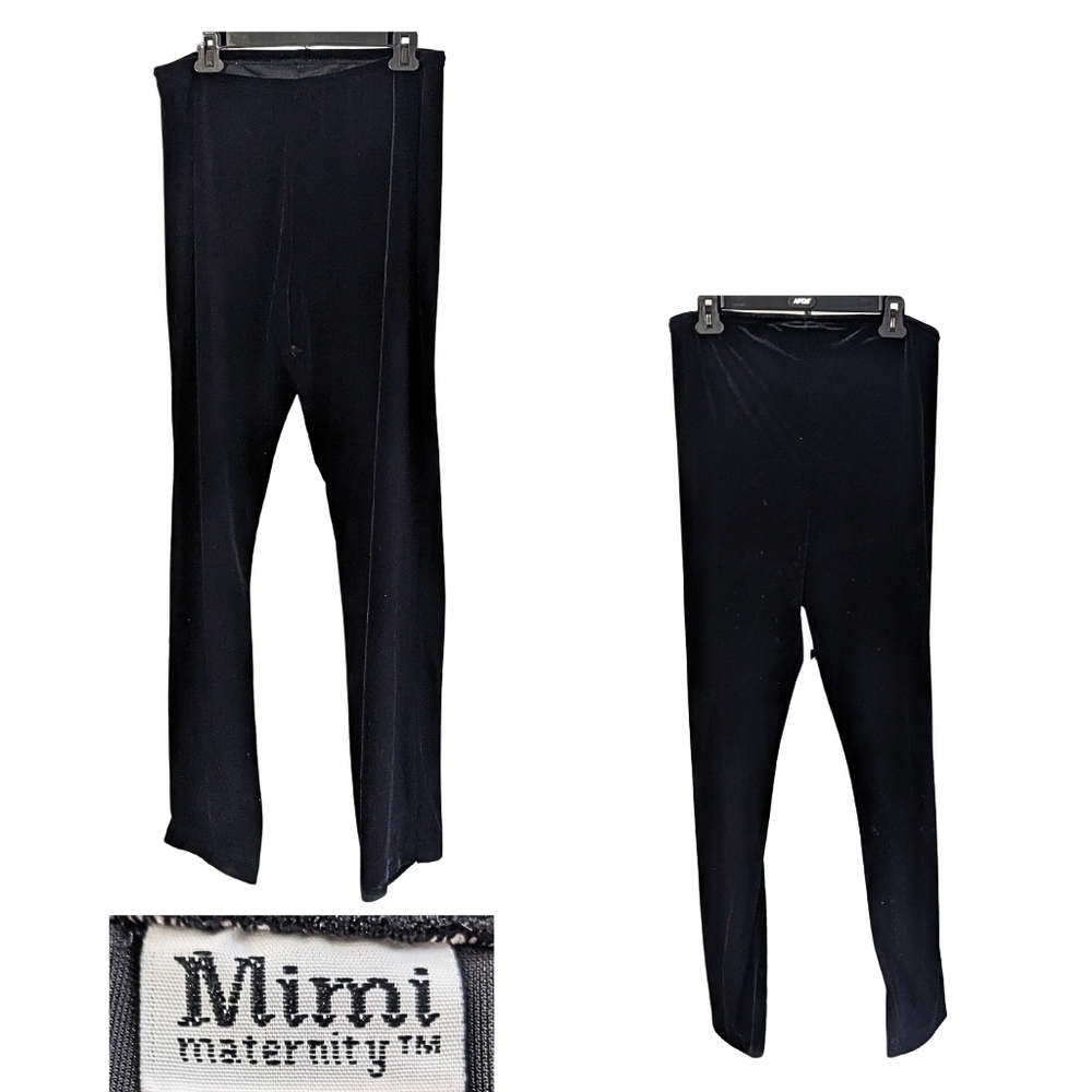 Vintage Y2K MIMI MATERNITY Black Velour Wide Leg Track Pants Size M